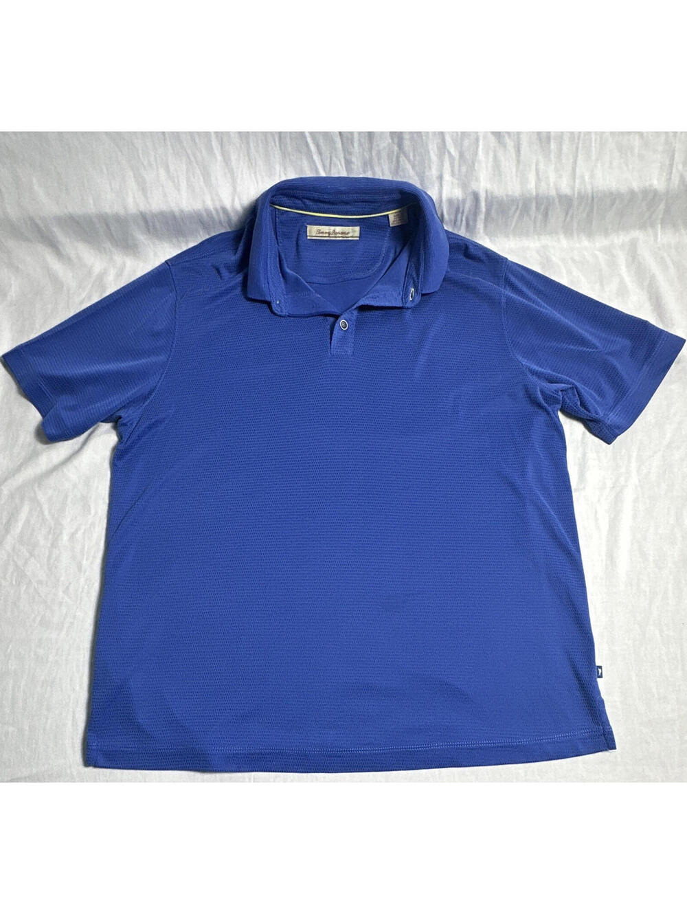 0004Tommy Bahama Men's Blue Solid Short Sleeve Collared Polo Shirt Size L Button